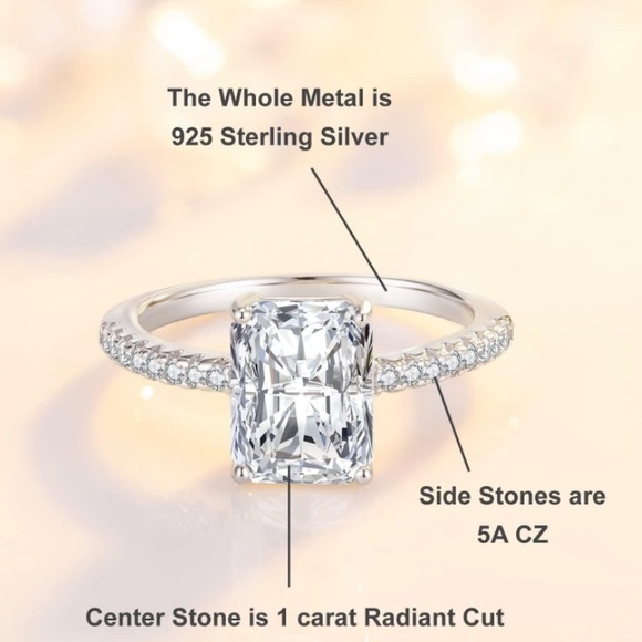 1 Carat Radiant Cut Diamond Moissanite Ring - Picture 6 of 10